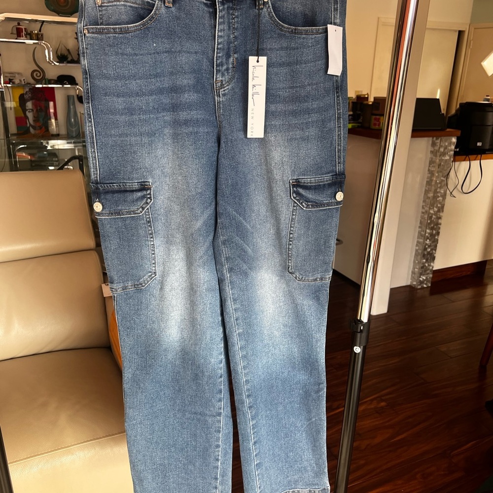 Nicole Miller Blue Denim Cargo Pants for Women
